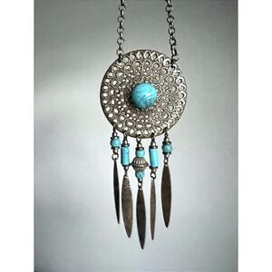 Boho Turquoise‎ Tone Jewelry Set Necklace Earrings Ring Statement Tribal